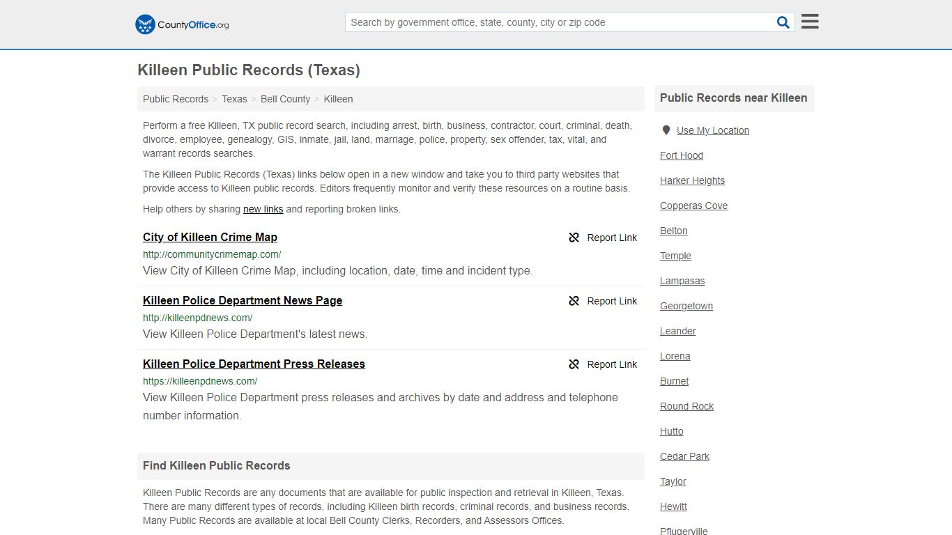 Killeen Public Records (Texas) - County Office