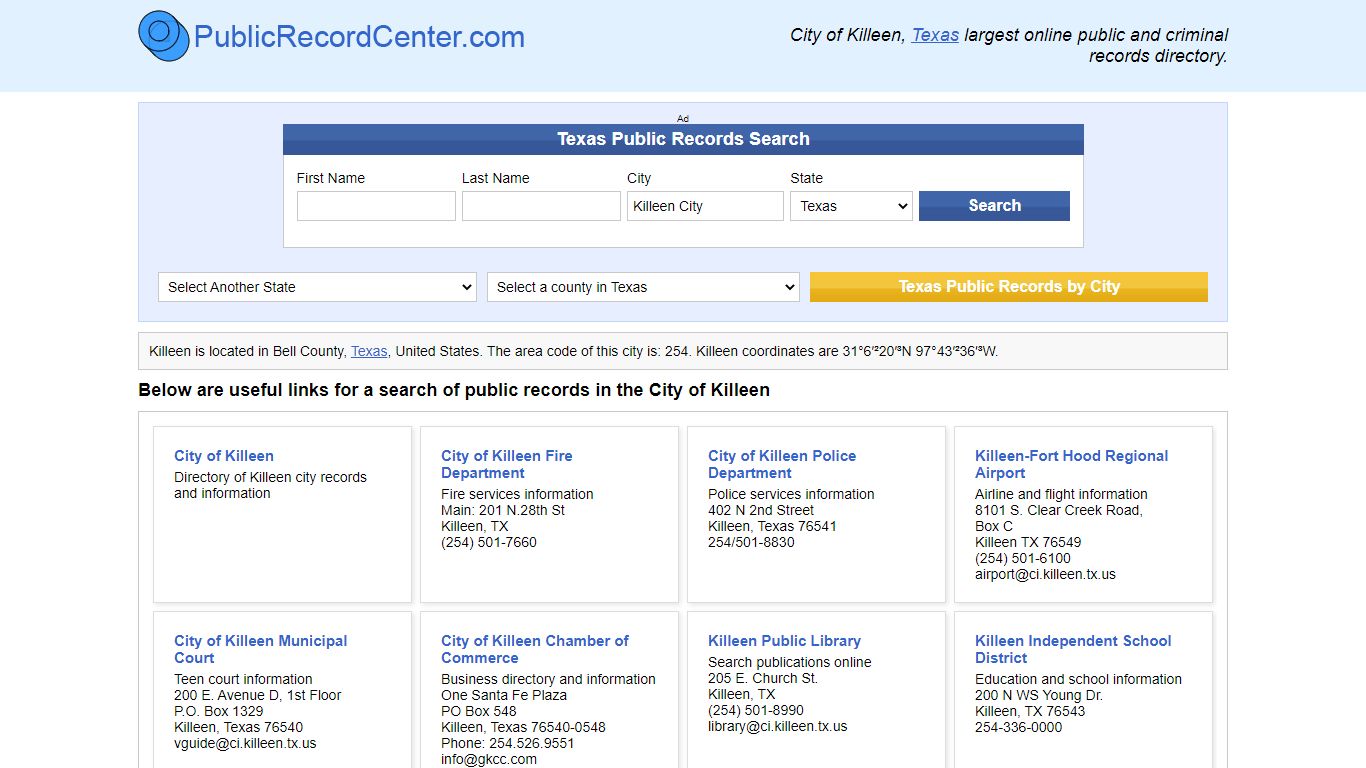 Killeen, Texas Public Records and Criminal Background Check